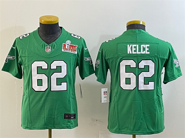 Youth Philadelphia Eagles #62 Jason Kelce Green 2025 Super Bowl LIX Patch F.U.S.E. Throwback Vapor Untouchable Limited Stitched Football Jersey Youth Philadelphia Eagles #62 Jason Kelce Green 2025 Super Bowl LIX Patch F.U.S.E. Throwback Vapor Untouchable Limited Stitched Football Jersey